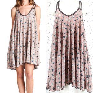 Star Print Swing Dress Loose Fit Summer Mini Dress Mauve / Dusty Mauve